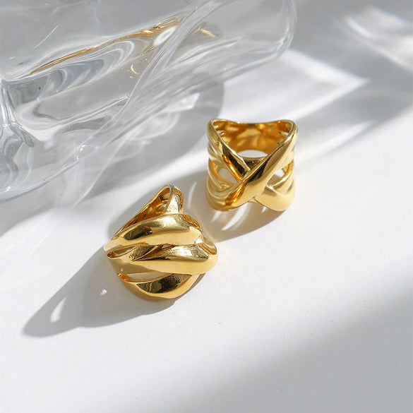 Wholesale Ring Stainless Steel Gold Plated X Shaped Cross Design Creative Fashion Jewelry