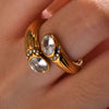 Wholesale Ring Stainless Steel Goldplated Geometric Design White Zircon Inlaid