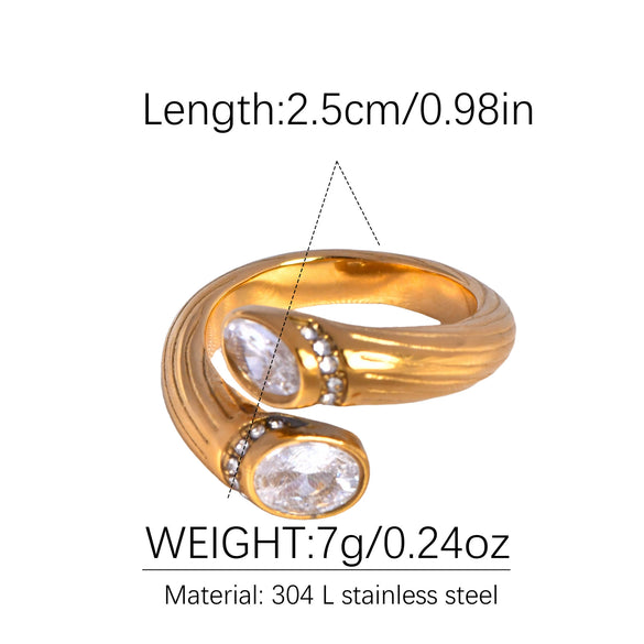 Wholesale Ring Stainless Steel Goldplated Geometric Design White Zircon Inlaid