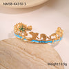 Wholesale Ring Stainless Steel Goldplated Ocean Style Mermaid Pearl Geometric Open Hand Jewelry