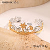 Wholesale Ring Stainless Steel Goldplated Ocean Style Mermaid Pearl Geometric Open Hand Jewelry