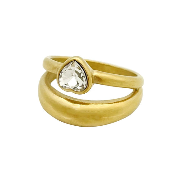 Wholesale Ring Stainless Steel Heartshaped Zircon Inlaid Doublelayer Electroplated French Retro Style For Women