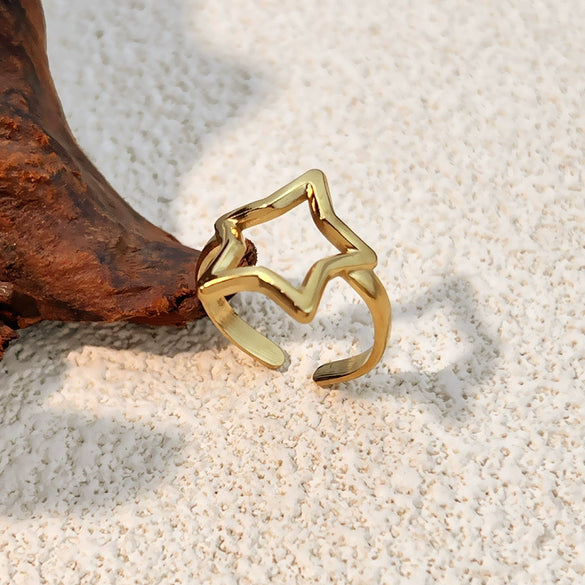 Wholesale Ring Stainless Steel Hollow Star Heart Shape Electroplating Jewelry Accessories Cool Natural Style Unisex
