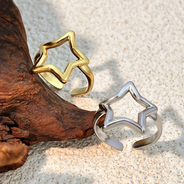 Wholesale Ring Stainless Steel Hollow Star Heart Shape Electroplating Jewelry Accessories Cool Natural Style Unisex