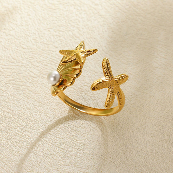 Wholesale Ring Stainless Steel Imitation Pearl Butterfly Hollow Electroplated Heart Shape Cartoon Characters French Retro Style