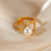 Wholesale Ring Stainless Steel Imitation Pearl French Retro Heart Shape Bow Tie Electroplated