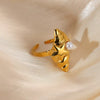 Wholesale Ring Stainless Steel Imitation Pearl French Retro Heart Shape Bow Tie Electroplated