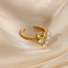 Wholesale Ring Stainless Steel Imitation Pearl French Retro Heart Shape Bow Tie Electroplated