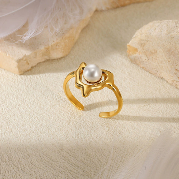 Wholesale Ring Stainless Steel Imitation Pearl Geometric Baroque Style Electroplating For Women