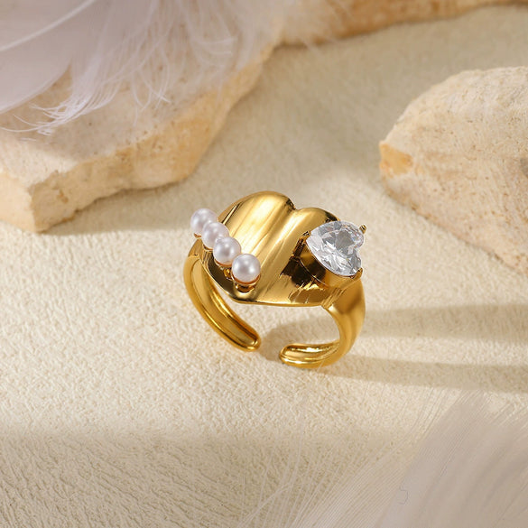 Wholesale Ring Stainless Steel Imitation Pearl Geometric Baroque Style Electroplating For Women