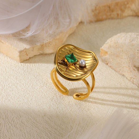 Wholesale Ring Stainless Steel Imitation Pearl Geometric Baroque Style Electroplating For Women