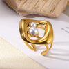 Wholesale Ring Stainless Steel Imitation Pearl Geometric Rococo Style Electroplated