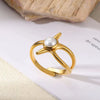 Wholesale Ring Stainless Steel Imitation Pearl Geometric Rococo Style Electroplated