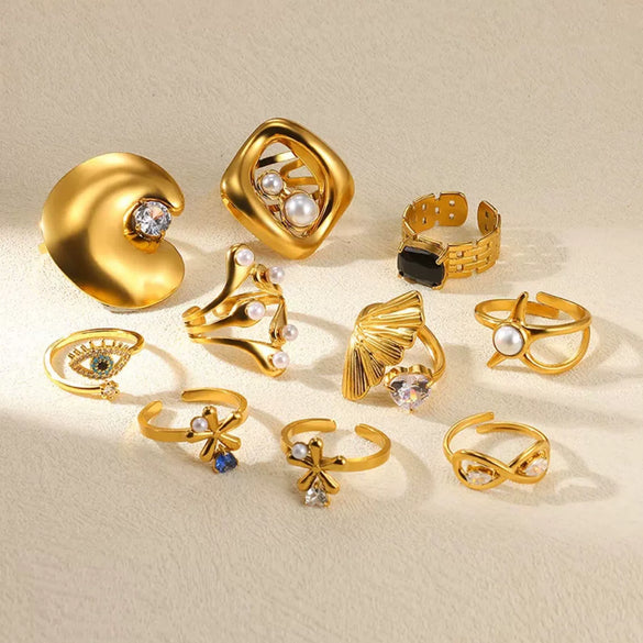 Wholesale Ring Stainless Steel Imitation Pearl Geometric Rococo Style Electroplated