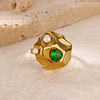 Wholesale Ring Stainless Steel Imitation Pearl Shell Geometric Electroplated Metallic Exaggerated