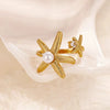 Wholesale Ring Stainless Steel Imitation Pearl Shell Geometric Electroplated Metallic Exaggerated