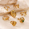 Wholesale Ring Stainless Steel Imitation Pearl Shell Geometric Electroplated Metallic Exaggerated