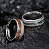 Wholesale Ring Stainless Steel Inlaid Acacia Wood And Abalone Shell Geometric Dripping Oil Unisex