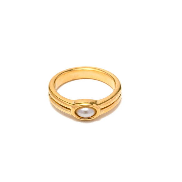 Wholesale Ring Stainless Steel Inlaid Pearl Geometric Style Electroplated For Women