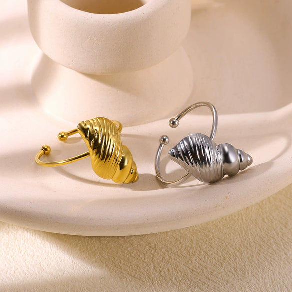 Wholesale Ring Stainless Steel Ins Style Stereo Flower Leaf Conch Electroplated