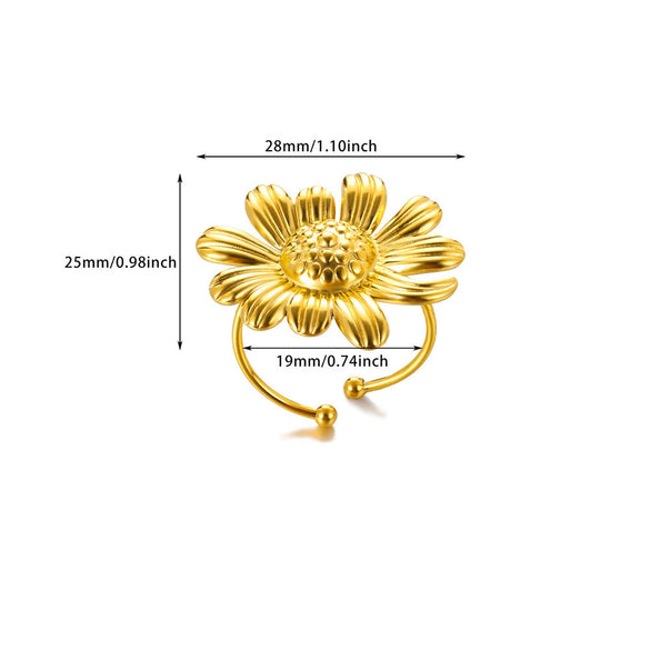 Wholesale Ring Stainless Steel Ins Style Stereo Flower Leaf Conch Electroplated