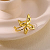 Wholesale Ring Stainless Steel Ins Style Stereo Flower Leaf Conch Electroplated
