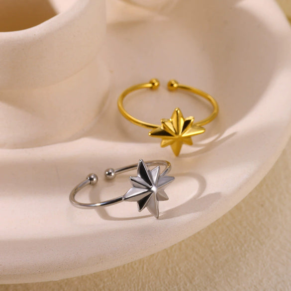 Wholesale Ring Stainless Steel Ins Style Stereo Flower Leaf Conch Electroplated