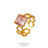 Wholesale Ring Stainless Steel 18K Gold Electroplated Pink Square Diamond Geometric Style Women's