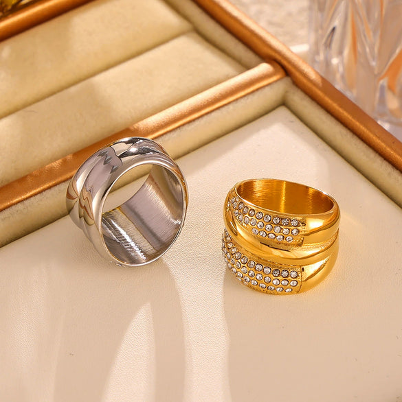 Wholesale Ring 316L Stainless Steel 18K Gold Plated Geometric Hiphop Fashion Design