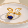 Wholesale Ring Stainless Steel 18K Gold Plated Geometric Imitation Pearl Natural Stone Open Design