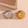 Wholesale Ring Stainless Steel 18K Gold Plated Hammered Geometric Pattern Open Water Drop Style For Women