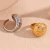 Wholesale Ring Stainless Steel 18K Gold Plated Hammered Geometric Pattern Open Water Drop Style For Women