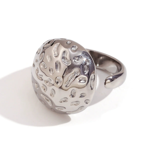 Wholesale Ring Stainless Steel 18K Gold Plated Hammered Geometric Pattern Open Water Drop Style For Women