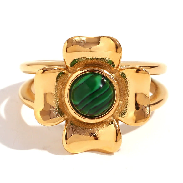 Wholesale Ring Stainless Steel 18K Gold Plated Microset Heart Flower Geometric For Women