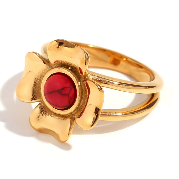 Wholesale Ring Stainless Steel 18K Gold Plated Microset Heart Flower Geometric For Women