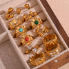 Wholesale Ring Stainless Steel 18K Gold Plated Microset Heart Flower Geometric For Women