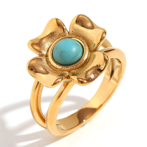 Wholesale Ring Stainless Steel 18K Gold Plated Microset Heart Flower Geometric For Women