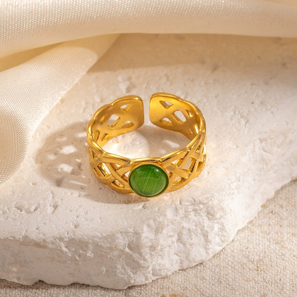 Wholesale Ring Stainless Steel Malachite Turquoise Geometric U Shape Electroplated