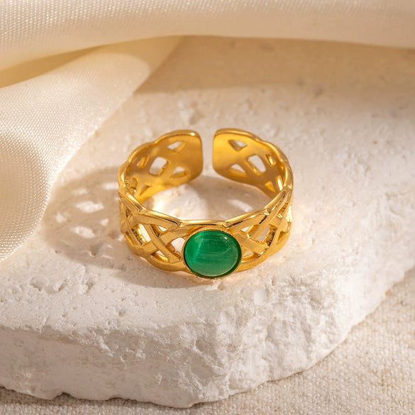 Wholesale Ring Stainless Steel Malachite Turquoise Geometric U Shape Electroplated