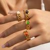 Wholesale Ring Stainless Steel Malachite Turquoise Geometric U Shape Electroplated