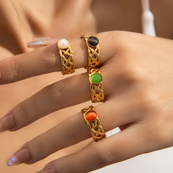 Wholesale Ring Stainless Steel Malachite Turquoise Geometric U Shape Electroplated