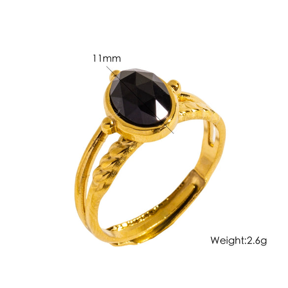 Wholesale Ring Stainless Steel Natural Stone Inlaid Geometric Light Luxury Retro Style
