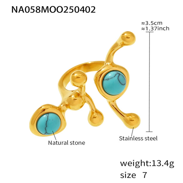 Wholesale Ring 316L Stainless Steel Natural Stone Shell Bead Geometric Light Luxury Style Electroplated
