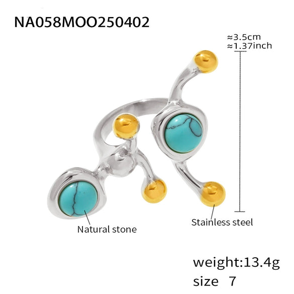 Wholesale Ring 316L Stainless Steel Natural Stone Shell Bead Geometric Light Luxury Style Electroplated