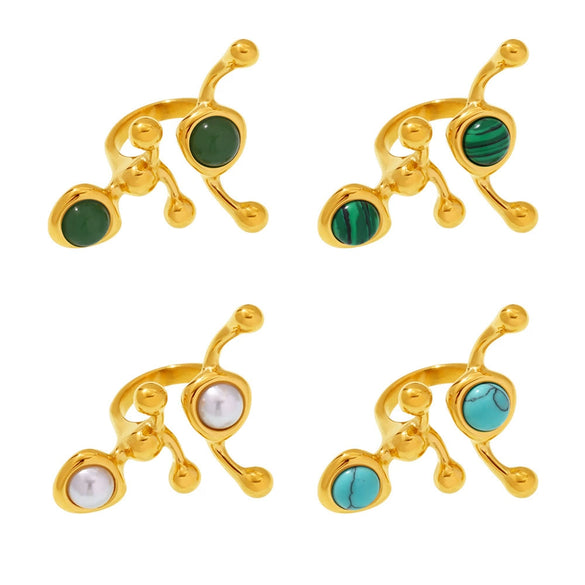 Wholesale Ring 316L Stainless Steel Natural Stone Shell Bead Geometric Light Luxury Style Electroplated