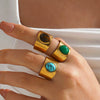 Wholesale Ring Stainless Steel Natural Stone Turquoise Tiger Eye Malay Jade Inlaid Geometric Electroplated For Women