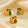 Wholesale Ring Stainless Steel Natural Stone Turquoise Tiger Eye Malay Jade Inlaid Geometric Electroplated For Women