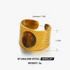 Wholesale Ring Stainless Steel Natural Stone Turquoise Tiger Eye Malay Jade Inlaid Geometric Electroplated For Women