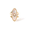 Wholesale Ring Stainless Steel Oval Geometric Inlaid Pearl Shell With Fashionable Gemstone And Diamonds For Women