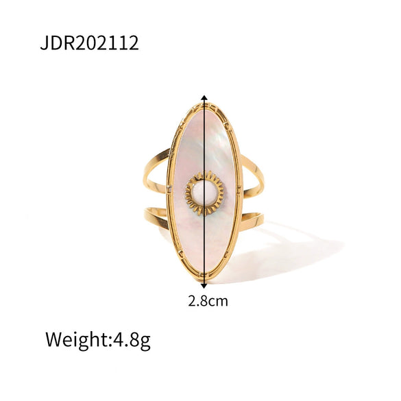 Wholesale Ring Stainless Steel Oval Geometric Inlaid Pearl Shell With Fashionable Gemstone And Diamonds For Women